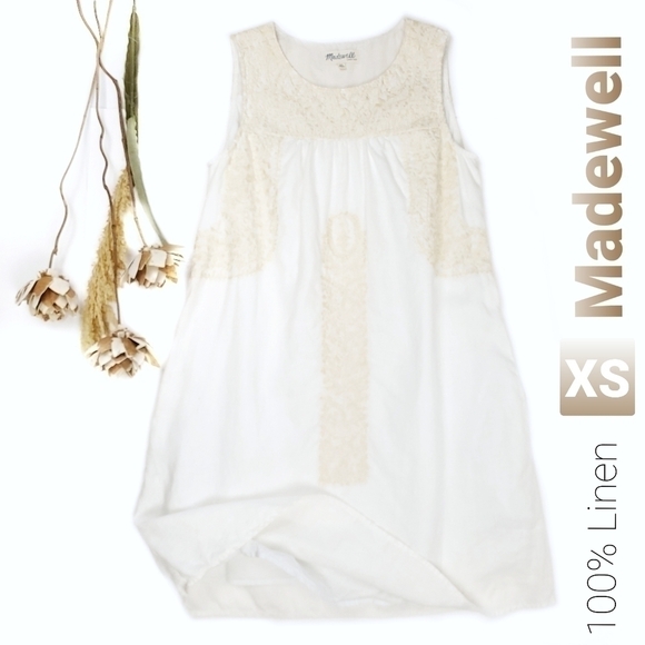 New Madewell 100%Linen White Embroidered Dress XS - Picture 1 of 16